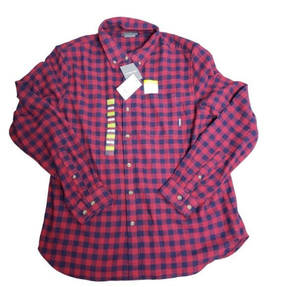 Eddie Bauer Mens Size Large Brick Red Blue Plaid Long‎ Sleeve Button Front Shirt